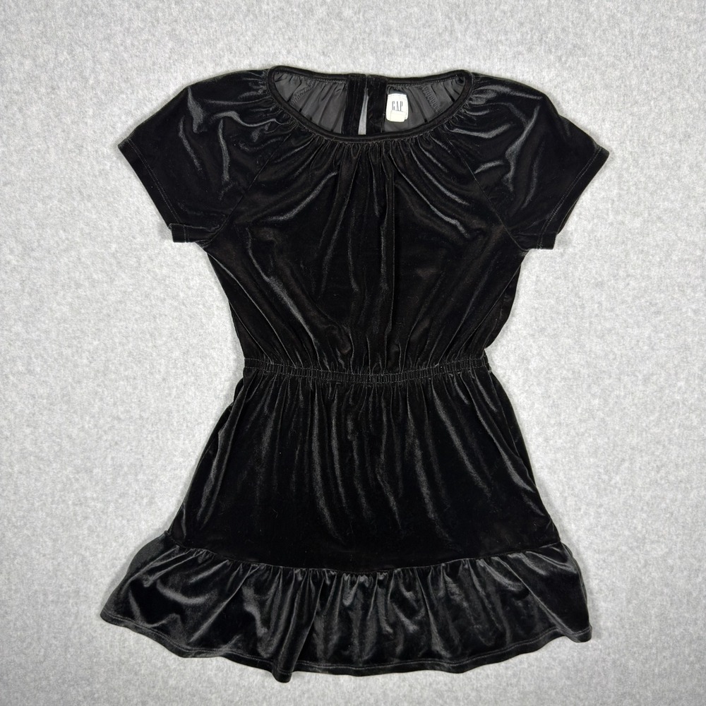 Gap Kids Girls Black Velvet Short Sleeve Ruffle Hem Dress Size M 8-9 Holiday